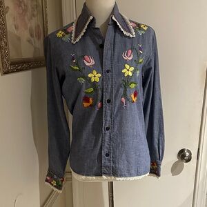 Floral Embroidered Denim Blouse